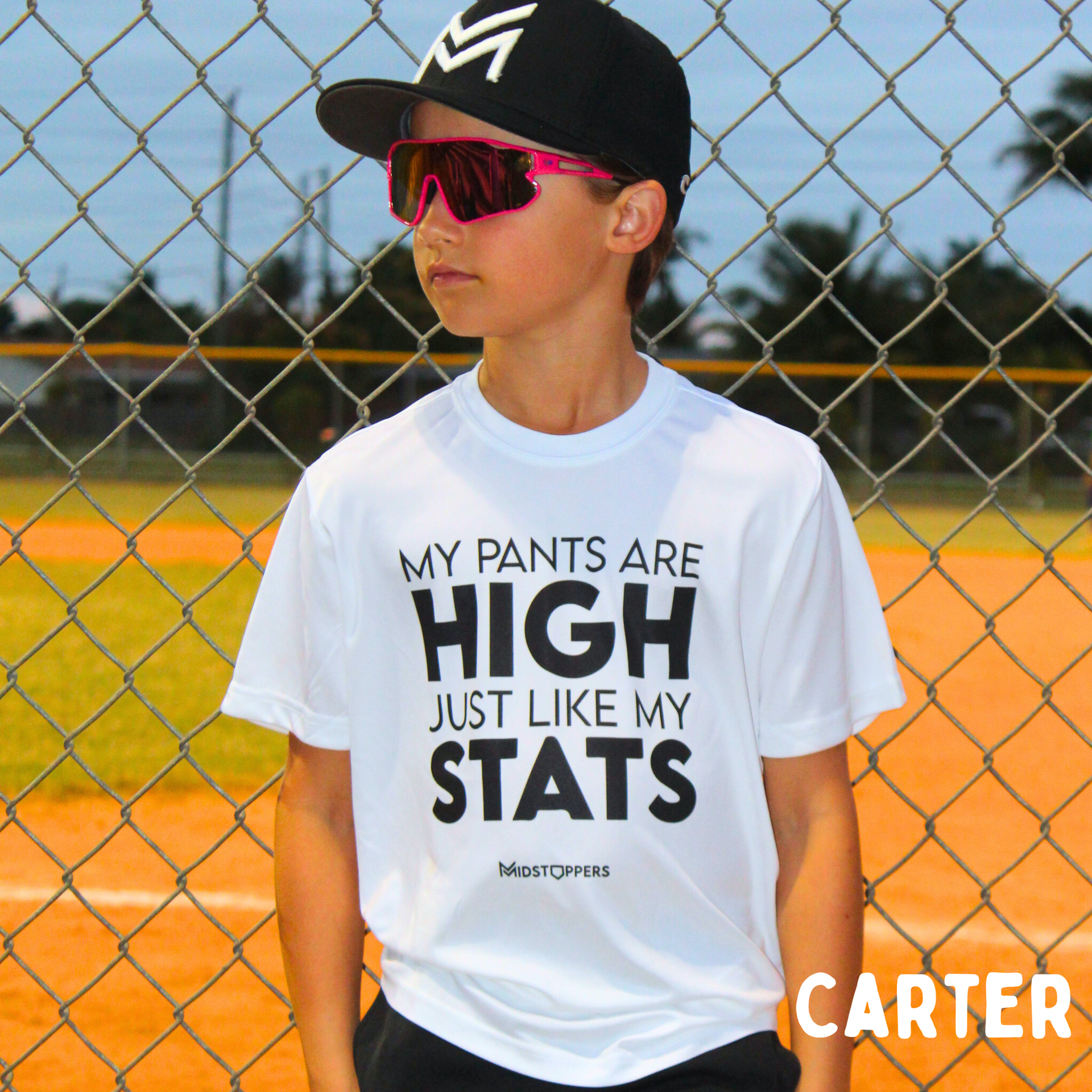 High Stats Baseball Practice T-Shirt (WHITE) – Midstoppers - Main Image