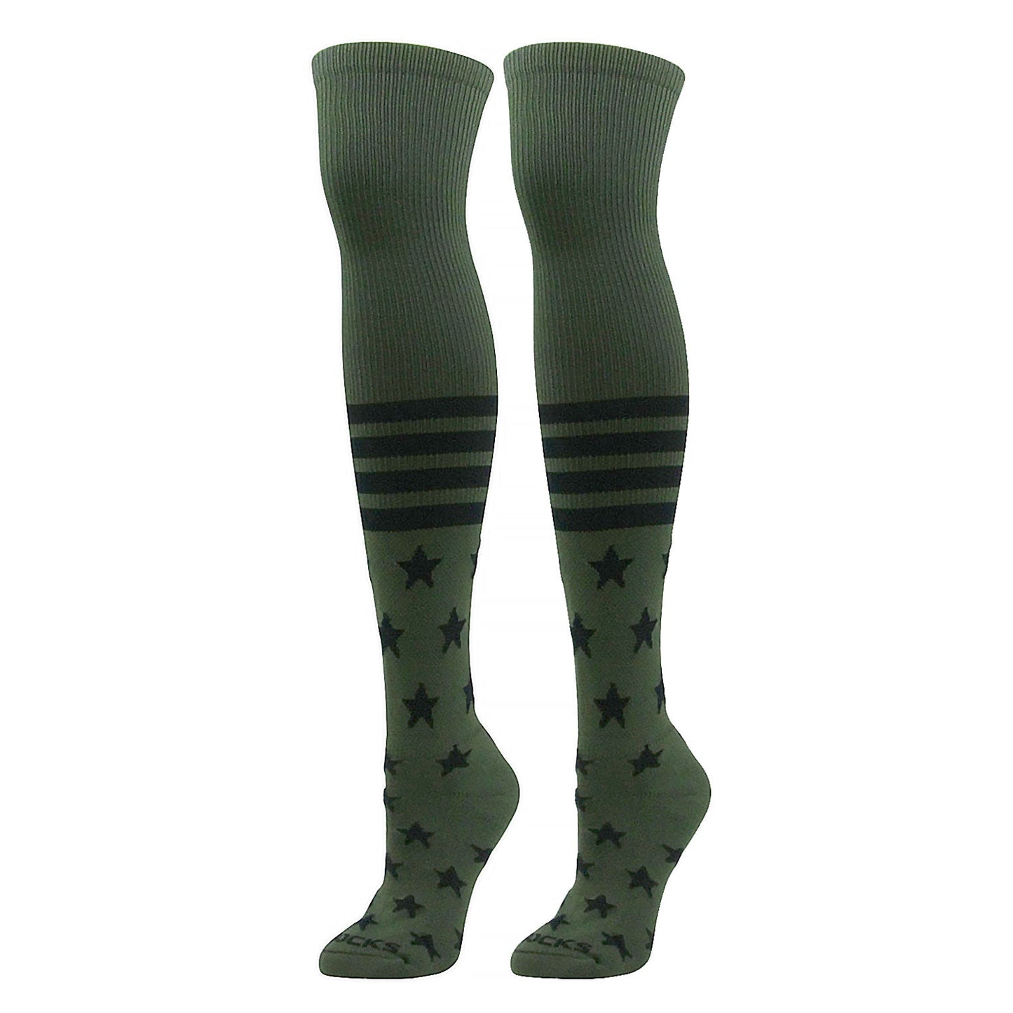 Over the Knee - USA Flag Stars & Stripes Baseball Football Socks (Olive Black)