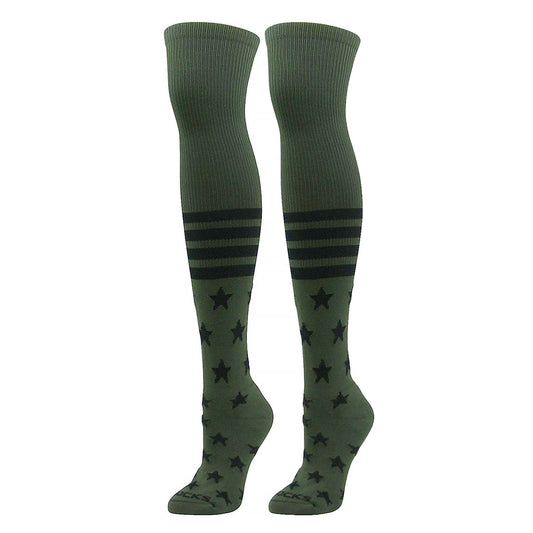 Over the Knee - USA Flag Stars & Stripes Baseball Football Socks (Olive Black)