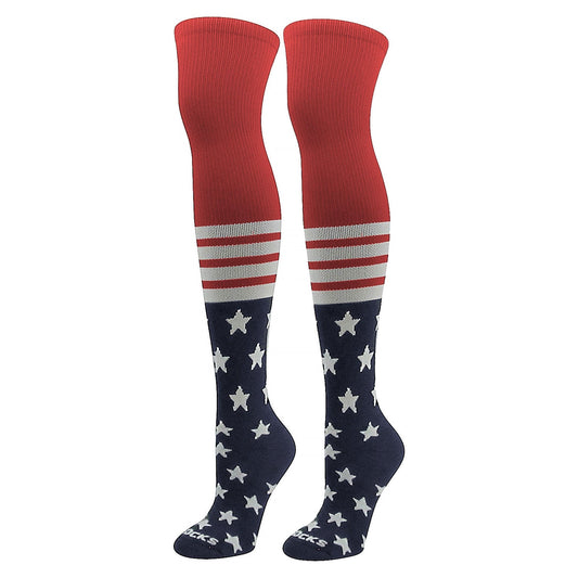Over the Knee - USA Flag Stars & Stripes Baseball Football Socks (Navy White Red)